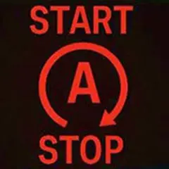 Czerwony symbol "Start-Stop" z literą "A" w okręgu ze strzałką.
