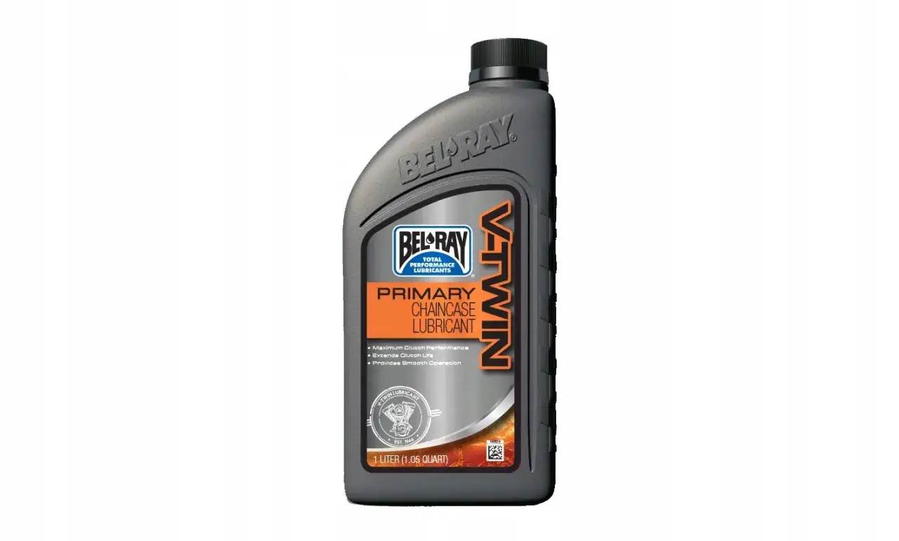 Butelka oleju Bel-Ray V-Twin Primary Chaincase Lubricant.